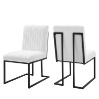 Modway EEI-5740-WHI White Indulge Channel Tufted Fabric Dining Chairs - Set of 2