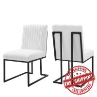Modway EEI-5740-WHI White Indulge Channel Tufted Fabric Dining Chairs - Set of 2