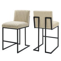 Modway EEI-5741-BEI Beige Indulge Channel Tufted Fabric Counter Stools - Set of 2