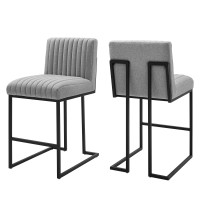 Modway EEI-5741-LGR Light Gray Indulge Channel Tufted Fabric Counter Stools - Set of 2