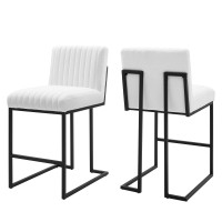 Modway EEI-5741-WHI White Indulge Channel Tufted Fabric Counter Stools - Set of 2