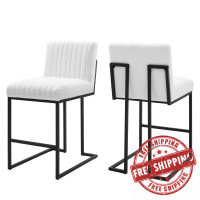 Modway EEI-5741-WHI White Indulge Channel Tufted Fabric Counter Stools - Set of 2