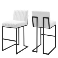 Modway EEI-5742-WHI White Indulge Channel Tufted Fabric Bar Stools