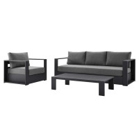 Modway EEI-5748-GRY-CHA Tahoe Outdoor Patio Powder-Coated Aluminum 3-Piece Set Gray Charcoal