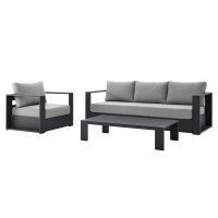 Modway EEI-5748-GRY-GRY Tahoe Outdoor Patio Powder-Coated Aluminum 3-Piece Set Gray Gray