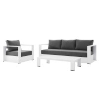 Modway EEI-5748-WHI-CHA Tahoe Outdoor Patio Powder-Coated Aluminum 3-Piece Set White Charcoal