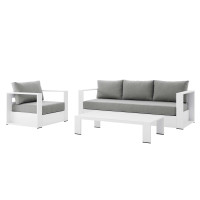 Modway EEI-5748-WHI-GRY Tahoe Outdoor Patio Powder-Coated Aluminum 3-Piece Set White Gray