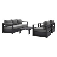Modway EEI-5749-GRY-CHA Tahoe Outdoor Patio Powder-Coated Aluminum 4-Piece Set Gray Charcoal