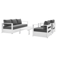 Modway EEI-5749-WHI-CHA Tahoe Outdoor Patio Powder-Coated Aluminum 4-Piece Set White Charcoal