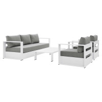 Modway EEI-5749-WHI-GRY Tahoe Outdoor Patio Powder-Coated Aluminum 4-Piece Set White Gray