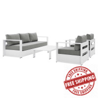 Modway EEI-5749-WHI-GRY Tahoe Outdoor Patio Powder-Coated Aluminum 4-Piece Set White Gray