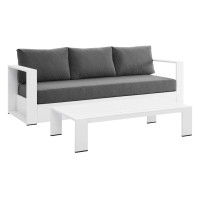 Modway EEI-5750-WHI-CHA Tahoe Outdoor Patio Powder-Coated Aluminum 2-Piece Set White Charcoal
