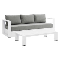 Modway EEI-5750-WHI-GRY Tahoe Outdoor Patio Powder-Coated Aluminum 2-Piece Set White Gray