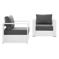 Modway EEI-5751-WHI-CHA Tahoe Outdoor Patio Powder-Coated Aluminum 2-Piece Armchair Set White Charcoal