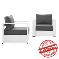 Modway EEI-5751-WHI-CHA Tahoe Outdoor Patio Powder-Coated Aluminum 2-Piece Armchair Set White Charcoal