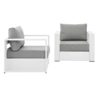 Modway EEI-5751-WHI-GRY Tahoe Outdoor Patio Powder-Coated Aluminum 2-Piece Armchair Set White Gray