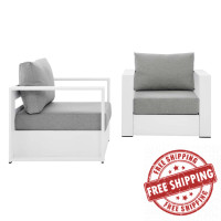 Modway EEI-5751-WHI-GRY Tahoe Outdoor Patio Powder-Coated Aluminum 2-Piece Armchair Set White Gray