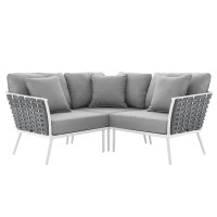 Modway EEI-5752-WHI-GRY Stance Outdoor Patio Aluminum Small Sectional Sofa White Gray