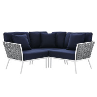 Modway EEI-5752-WHI-NAV Stance Outdoor Patio Aluminum Small Sectional Sofa White Navy