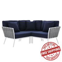 Modway EEI-5752-WHI-NAV Stance Outdoor Patio Aluminum Small Sectional Sofa White Navy