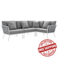 Modway EEI-5753-WHI-GRY Stance Outdoor Patio Aluminum Large Sectional Sofa White Gray