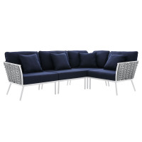 Modway EEI-5753-WHI-NAV Stance Outdoor Patio Aluminum Large Sectional Sofa White Navy