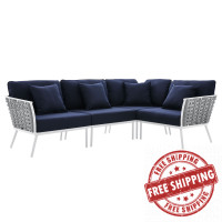 Modway EEI-5753-WHI-NAV Stance Outdoor Patio Aluminum Large Sectional Sofa White Navy
