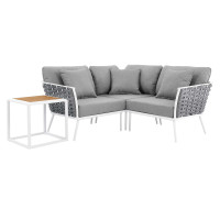 Modway EEI-5755-WHI-GRY Stance 4 Piece Outdoor Patio Aluminum Sectional Sofa Set White Gray