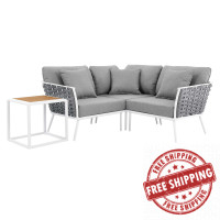 Modway EEI-5755-WHI-GRY Stance 4 Piece Outdoor Patio Aluminum Sectional Sofa Set White Gray