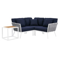 Modway EEI-5755-WHI-NAV Stance 4 Piece Outdoor Patio Aluminum Sectional Sofa Set White Navy