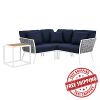 Modway EEI-5755-WHI-NAV Stance 4 Piece Outdoor Patio Aluminum Sectional Sofa Set White Navy