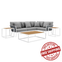 Modway EEI-5756-WHI-GRY Stance 7 Piece Outdoor Patio Aluminum Sectional Sofa Set White Gray