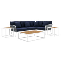Modway EEI-5756-WHI-NAV Stance 7 Piece Outdoor Patio Aluminum Sectional Sofa Set White Navy
