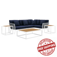 Modway EEI-5756-WHI-NAV Stance 7 Piece Outdoor Patio Aluminum Sectional Sofa Set White Navy