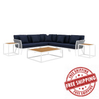 Modway EEI-5757-WHI-NAV Stance 8 Piece Outdoor Patio Aluminum Sectional Sofa Set White Navy