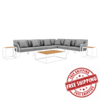 Modway EEI-5758-WHI-GRY Stance 9 Piece Aluminum Outdoor Patio Aluminum Sectional Sofa Set White Gray