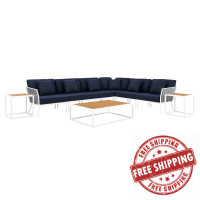 Modway EEI-5758-WHI-NAV Stance 9 Piece Aluminum Outdoor Patio Aluminum Sectional Sofa Set White Navy