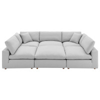Modway EEI-5761-LGR Commix Down Filled Overstuffed 6-Piece Sectional Sofa Light Gray