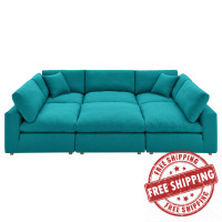 Modway EEI-5761-TEA Commix Down Filled Overstuffed 6-Piece Sectional Sofa Teal