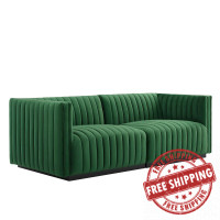 Modway EEI-5764-BLK-EME Conjure Channel Tufted Performance Velvet Loveseat Black Emerald