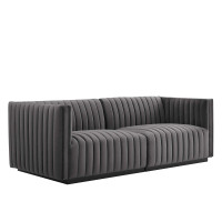 Modway EEI-5764-BLK-GRY Conjure Channel Tufted Performance Velvet Loveseat Black Gray
