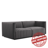 Modway EEI-5764-BLK-GRY Conjure Channel Tufted Performance Velvet Loveseat Black Gray