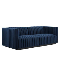 Modway EEI-5764-BLK-MID Conjure Channel Tufted Performance Velvet Loveseat Black Midnight Blue