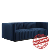 Modway EEI-5764-BLK-MID Conjure Channel Tufted Performance Velvet Loveseat Black Midnight Blue