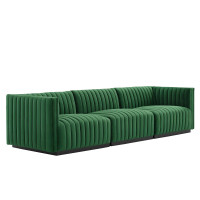 Modway EEI-5765-BLK-EME Conjure Channel Tufted Performance Velvet Sofa Black Emerald