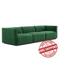 Modway EEI-5765-BLK-EME Conjure Channel Tufted Performance Velvet Sofa Black Emerald