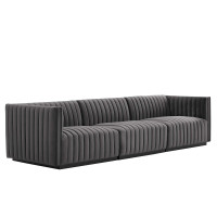 Modway EEI-5765-BLK-GRY Conjure Channel Tufted Performance Velvet Sofa Black Gray