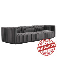 Modway EEI-5765-BLK-GRY Conjure Channel Tufted Performance Velvet Sofa Black Gray
