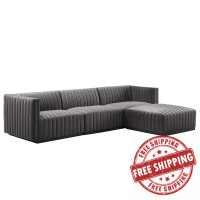 Modway EEI-5766-BLK-GRY Conjure Channel Tufted Performance Velvet 4-Piece Sectional Black Gray