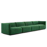Modway EEI-5767-BLK-EME Conjure Channel Tufted Performance Velvet 4-Piece Sofa Black Emerald